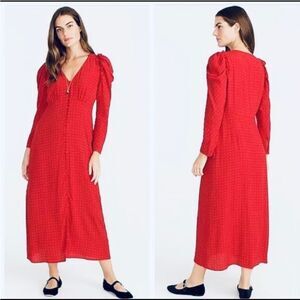 NWT J. Crew‎ | Drapey Puff Sleeve Ruffled Red White Polka Dot Dress 14